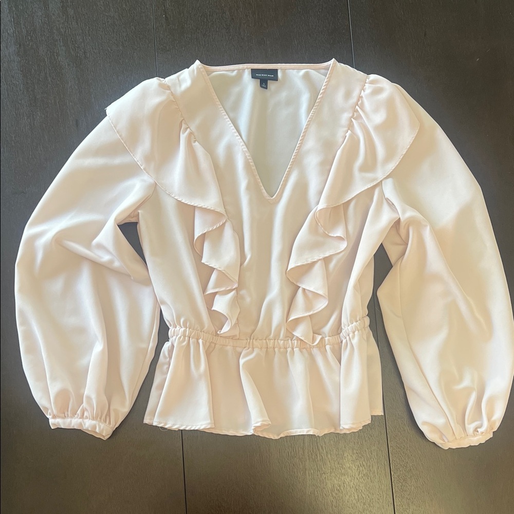 Who What Wear Light Pink Ruffle Blouse